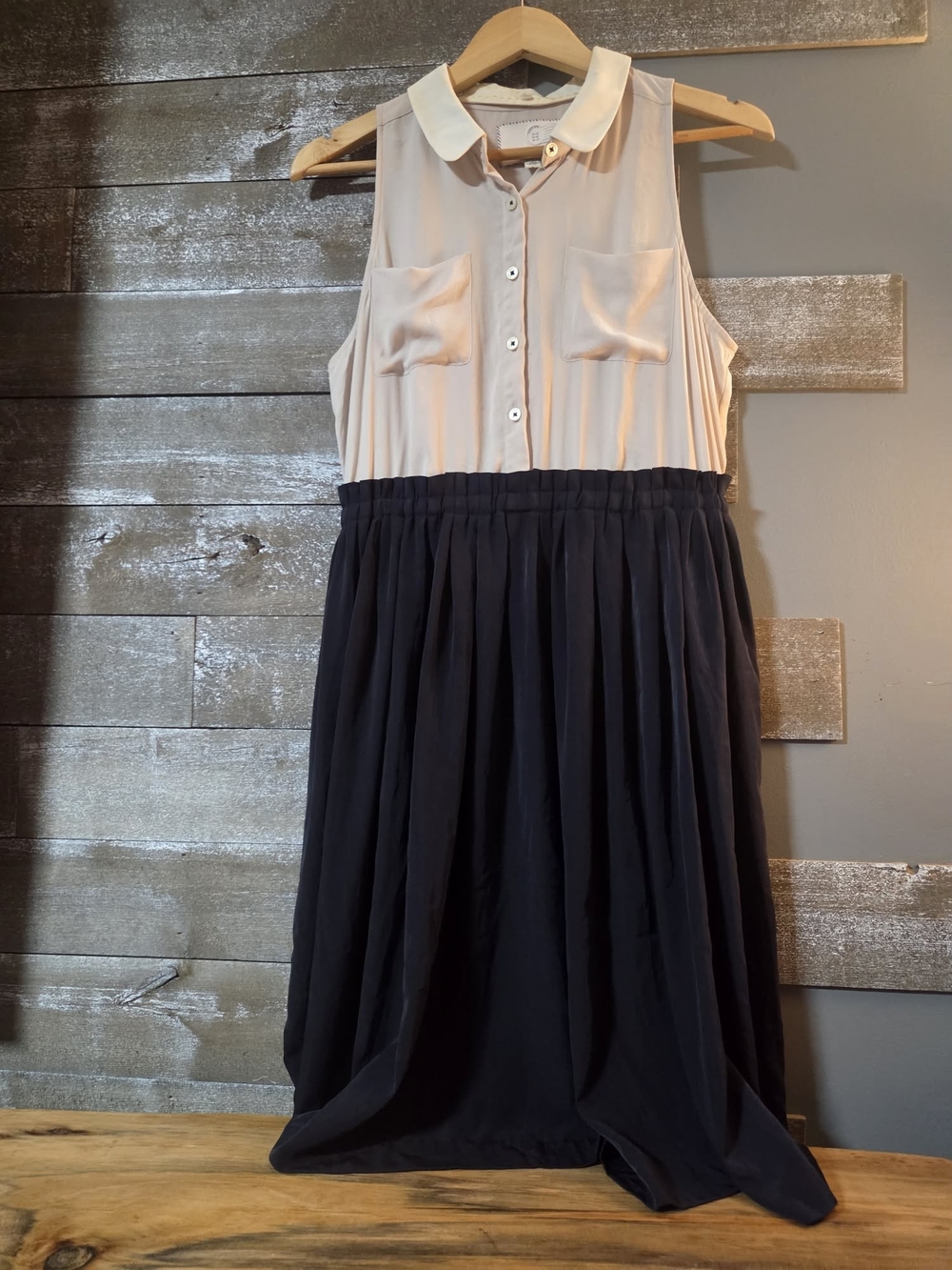 Anthropologie Postmark Two-Tone Sleeveless Midi Dress in Cream & Black